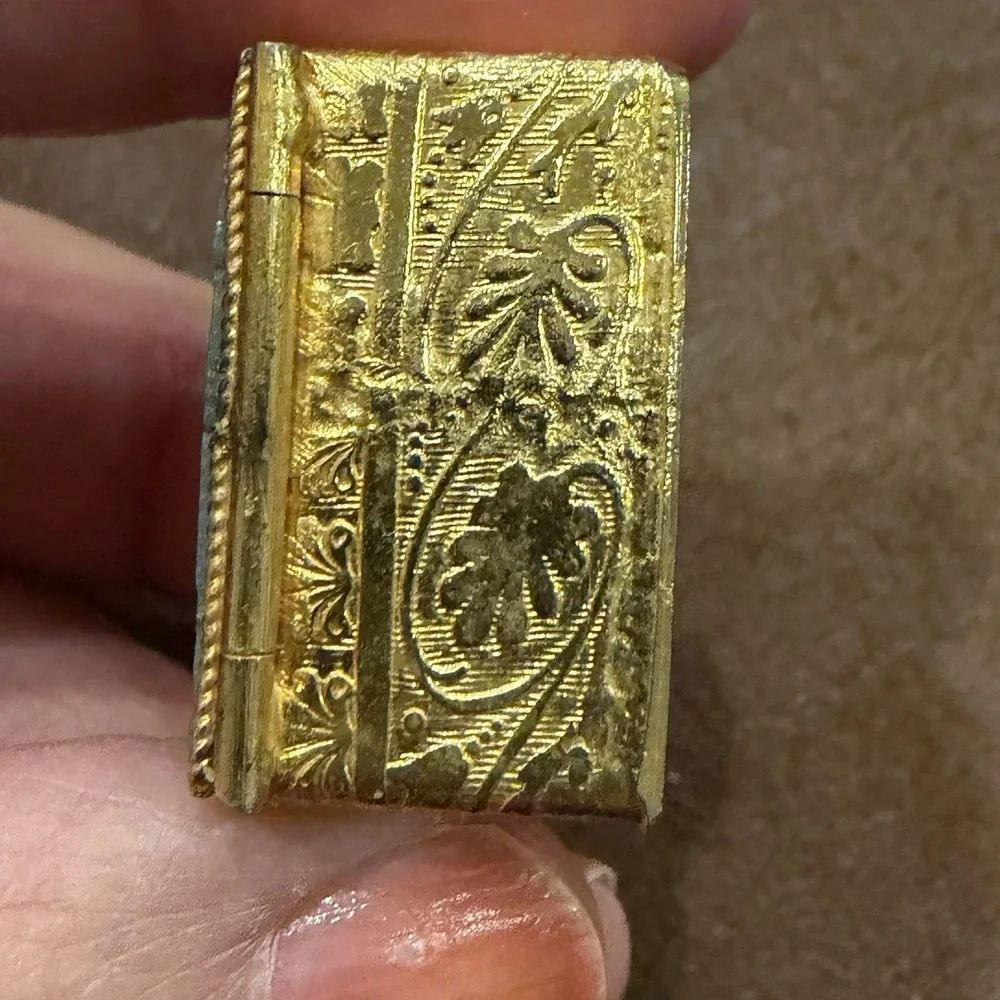 Vintage Italian Micro Mosaic Floral Trinket Pill Box Gold Tone Brass Italy